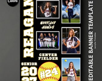 Softball Senior Night Banner Template, Editable Senior Poster Canva Bundle, High School Sport Banner, Softball Graduation Gift Decorations