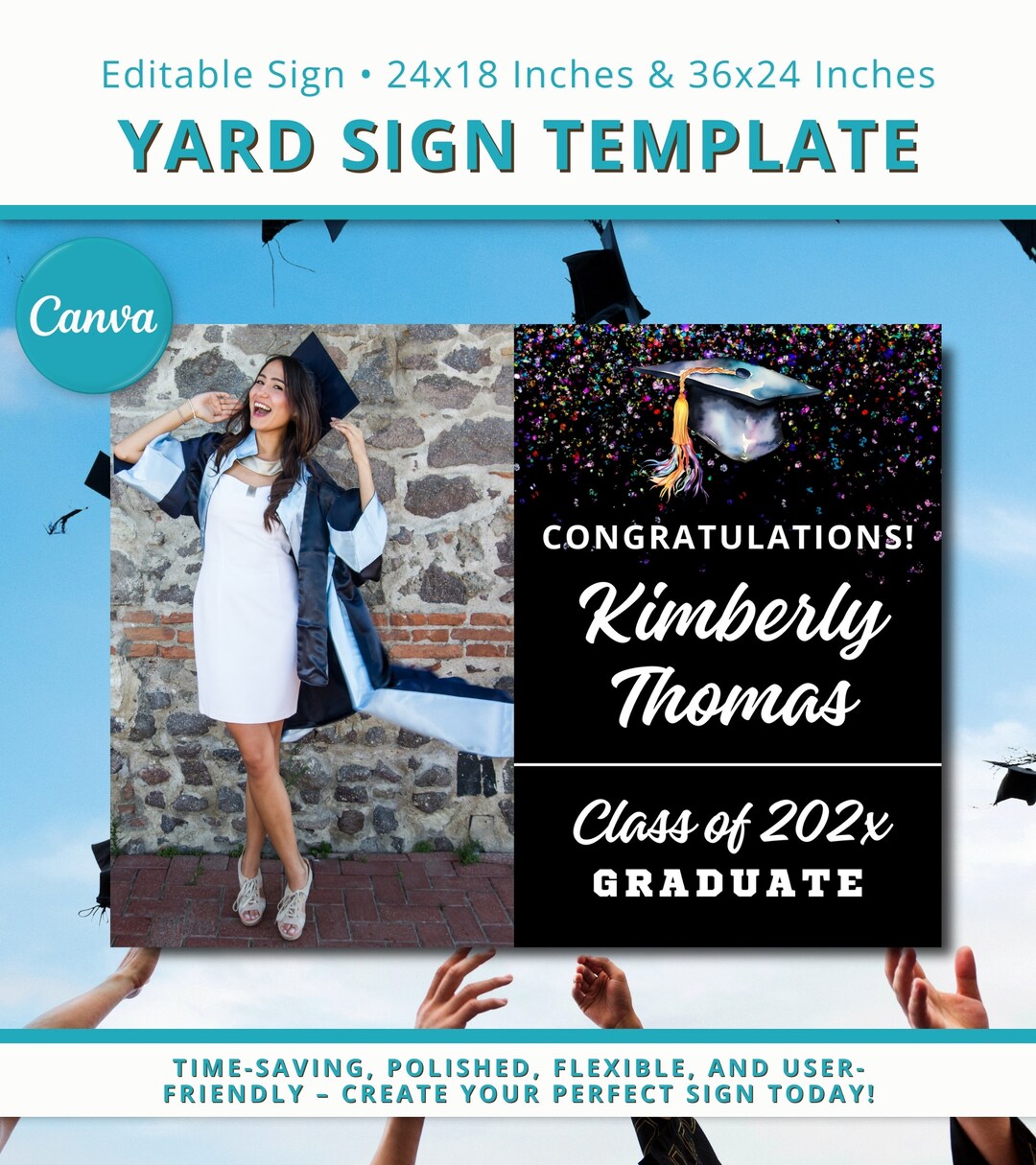 Graduation Yard Sign Template: Customizable Canva Design (digital