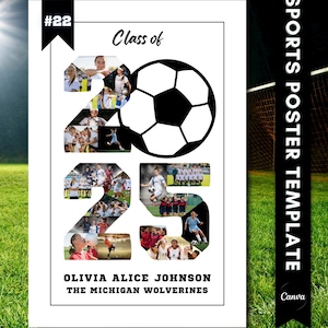 Senior Photo Collage Senior Night Soccer Template Senior Football Photo Collage Senior Soccer Poster Canva Template 11x14 18x24 24x30 24x36