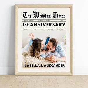 Papier eerste huwelijksverjaardag voor hem papier, 1e huwelijksverjaardag krant fotocadeau, 1e verjaardag cadeau voor echtgenoot papier