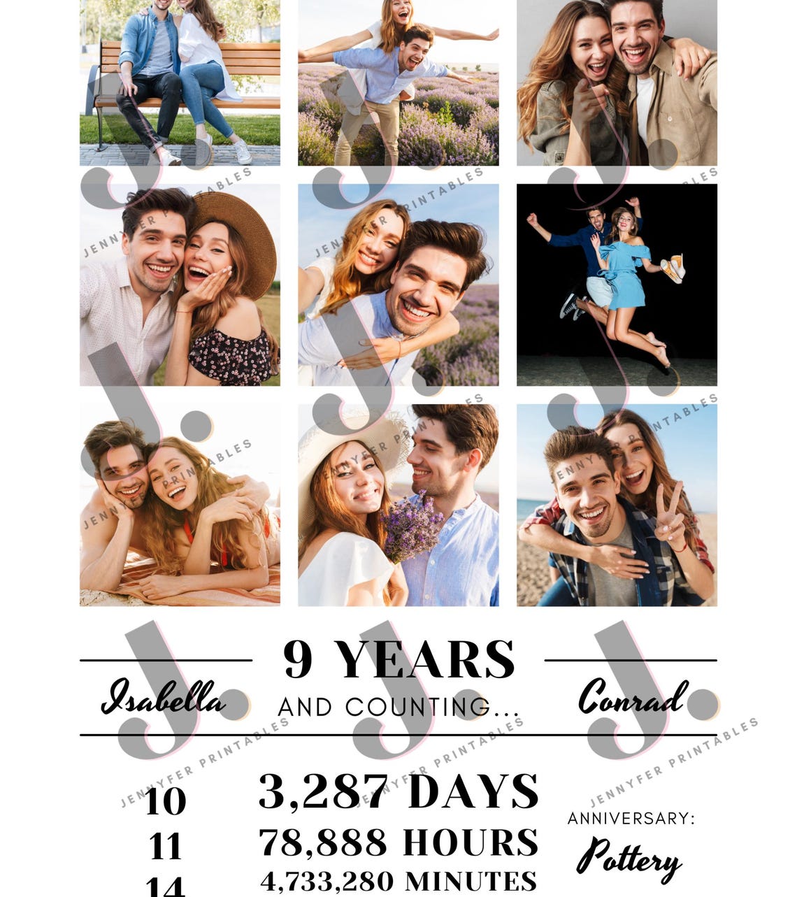 9th Anniversary Photo Collage Gift: Editable Canva Template (digital ...
