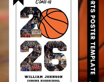 Basketball Senior Night Photo Collage Poster Template (Canva)