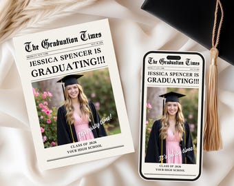Newspaper Graduation Announcement Template: Photo Invitation & Evite (Digital)