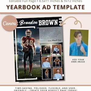 Plantilla de anuncio para anuario de fútbol: Diseño Canva de página completa (8,5 x 11 y 9 x 12)