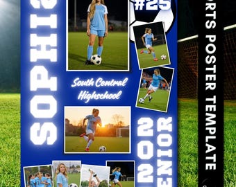 Sjabloon voor een poster voor de Senior Night Soccer: Aanpasbare Canva-banner (digitale download)