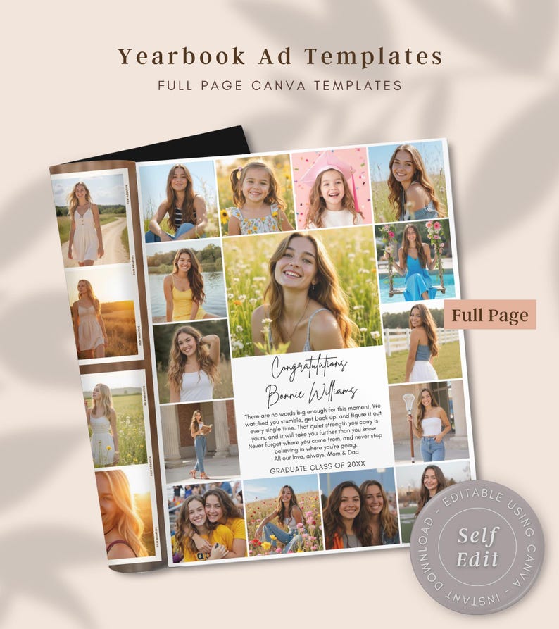 Senior Ad Yearbook Template Canva Bundle, 8 Full Page Designs Templates, Senior Yearbook Ad Templates, Full Page Yearbook Ad Template Bundle