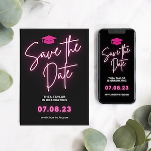 Neon Save The Date Graduation Invitation Digital Graduation Party Save The Date Save The Date Evite College Graduation Save The Date