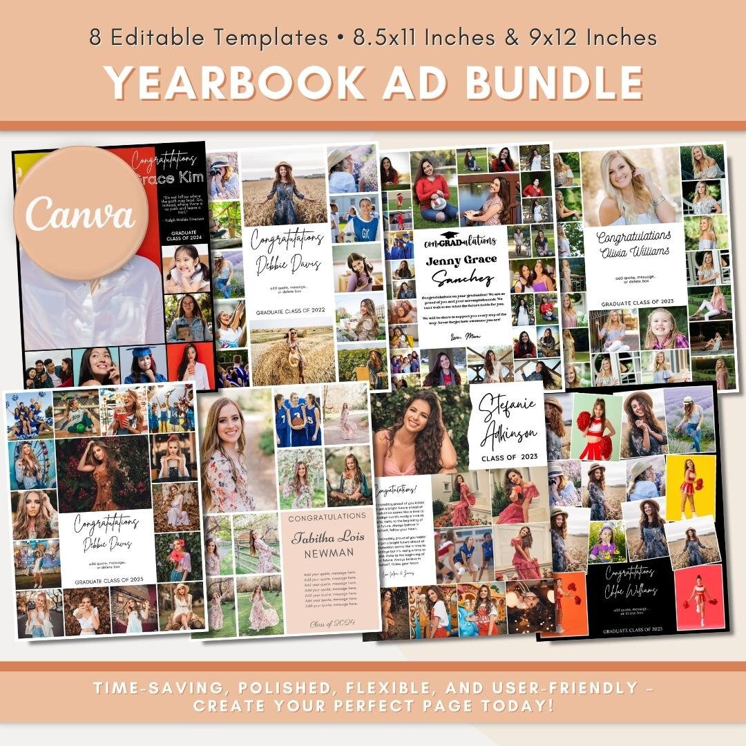 Senior Ad Yearbook Template Canva Bundle, 8 Full Page Designs Templates Senior Ad Yearbook Template Canva Bundle, 8 Full Page Designs Templates