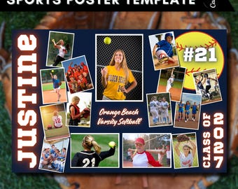 Softball Senior Night Canva Poster Template, Editable Sports Collage, Softball Player Gift Graduation (Digital Download)