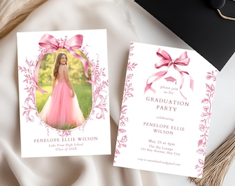 Pink Coquette Graduation Invitation Template (Digital)