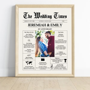 Hochzeitsjubiläum Zeitung, Zeitung zum 1.Jahrestag, Hochzeitstag Geschenk, Instant Download