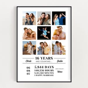 Regalo de aniversario de bodas de 16 años para el esposo Regalo de aniversario de bodas de 16 años para la esposa Collage de fotos Regalo de aniversario de bodas para padres con imágenes