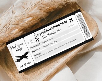 Surprise Boarding Pass Template Canva, Editable Fake Airline Ticket, Vacation Trip Reveal Gift Coupon, Instant Download Getaway Pass