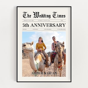 Personalized 5th Anniversary Newspaper Template, 5 Year Anniversary, 5 Year Wedding Anniversary Gift For Him, Anniversary Gift For Parents