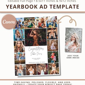 Yearbook Ad Templates Full Page Canva, 8.5x11 and 9x12 Inch, 15 Photos, Yearbook Senior Ad Yearbook Template Canva, Senior Yearbook Ad
