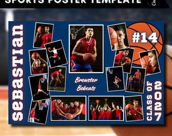 Sjabloon voor een collageposter voor de Senior Night van een basketbalteam (Canva, digitale download)