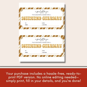 Weekend Getaway Voucher, Vacation Voucher Template, Weekend Getaway ...