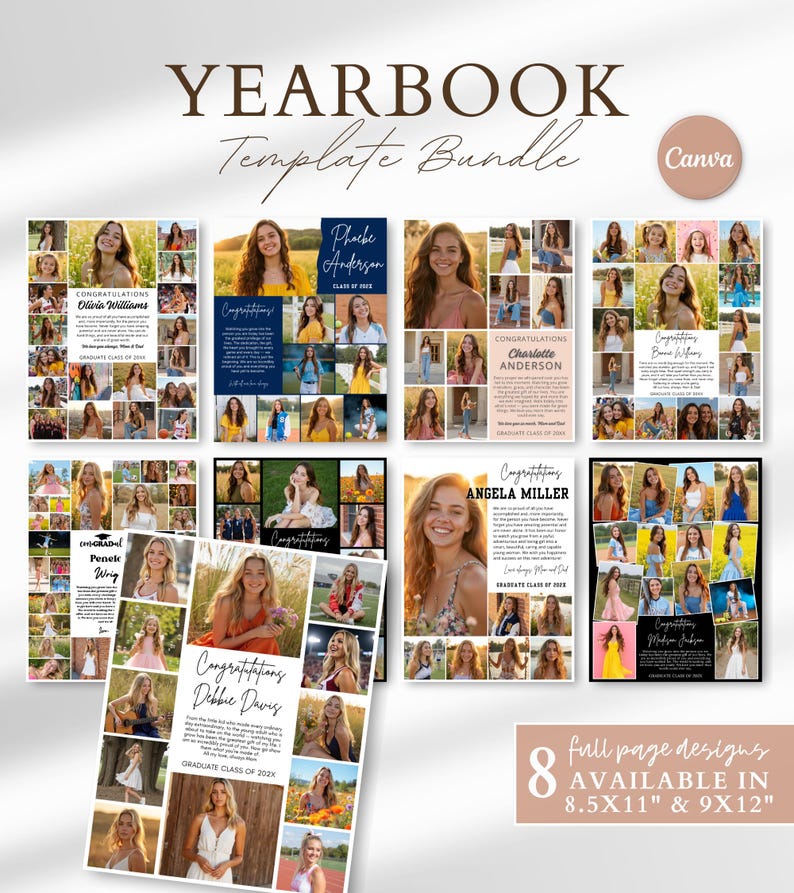 Senior Ad Yearbook Template Canva Bundle, 8 Full Page Designs Templates, Senior Yearbook Ad Templates, Full Page Yearbook Ad Template Bundle