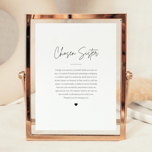Regalo para tu mejor amiga, descarga instantánea de "Hermana Elegida", regalo de "Hermana No Biológica", regalo de despedida para tu mejor amiga, señal de "Hermana del Alma".