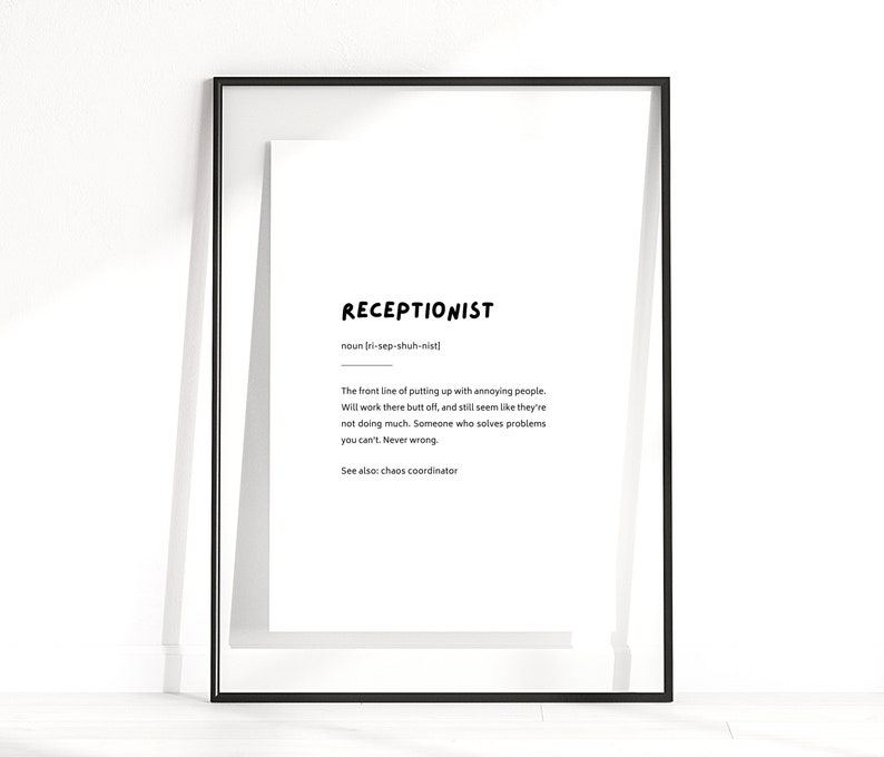 Receptionist Definition Print Gift Receptionist Gift Etsy