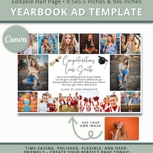 Senior Ad Yearbook Template Canva, Yearbook Ad Half Page Canva, Graduation Yearbook Ad, Yearbook Dedication, Yearbook Ad Template Canva