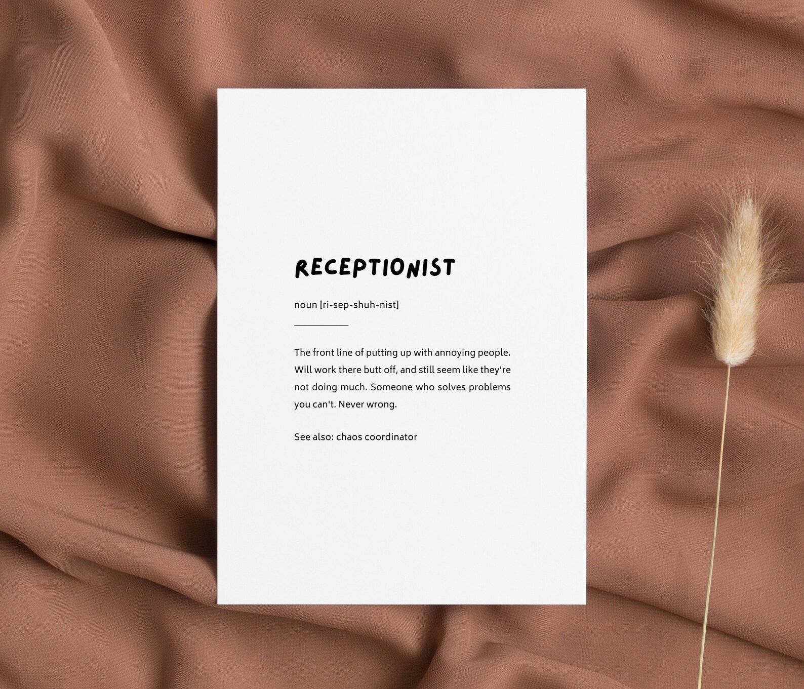 Receptionist Definition Print Gift Receptionist Gift Etsy