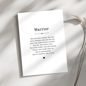 Regalo per guerriera, regalo Thinking of You, regalo per amica sopravvissuta, regalo di incoraggiamento, regalo di ispirazione, regalo dell’amicizia, regalo di forza