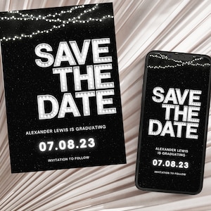 Save The Date Graduation, Save The Date Template For Graduation, Marquee Lights E-Invite, Save The Date Text, Save The Date Graduation Party