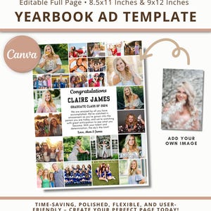 Yearbook Ad Template Full Page Download Senior Ad Yearbook Template Canva Editable Photo Collage Graduation Ad Yearbook Ad Page Template