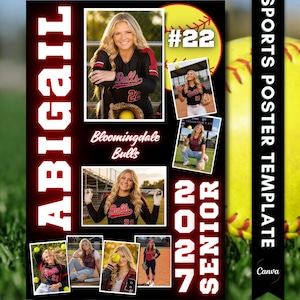 Senior Night Softball Poster: Customizable Canva Template (Digital Download)