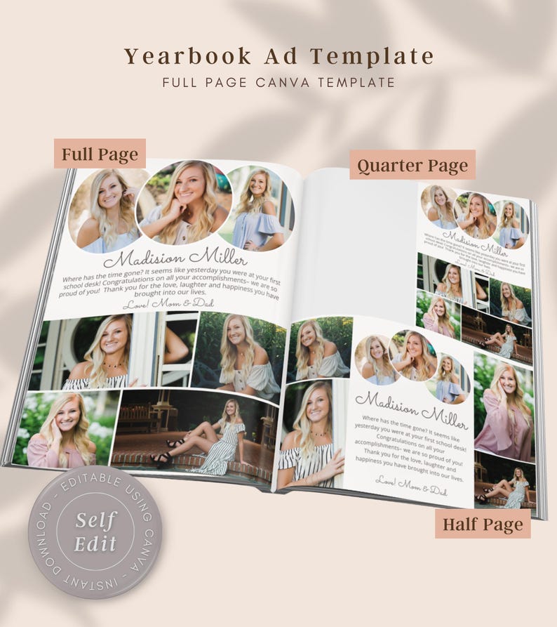 Graduation Yearbook Ad Template: Canva Editable Layout (digital ...