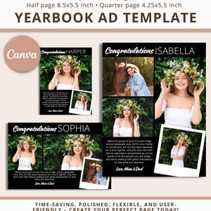 Yearbook Dedication Page Template, Yearbook Ad Template Quarter Page, Yearbook Dedication Half Page Senior, Yearbook Template Full Page