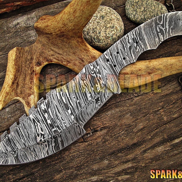10.5" long custom hand made Damascus steel blank tracker blade tracker hunting knife blank blade..YB22