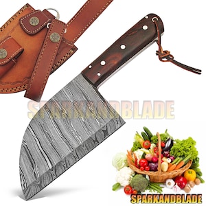 handmade damascus steel full tang cleaver chopper chef knife kitchen knife hunting knife camping knife indoor outdoor use knife.