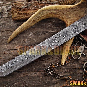 11" long custom hand made Damascus steel tanto blank blade hunting knife blank blade...YBR11