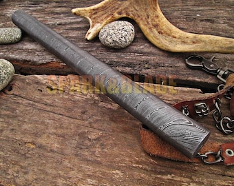 5" long custom handmade Damascus steel round bar with 32mm(approx) diameter