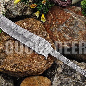 11.5&quot; long custom handmade Damascus steel blank blade hunting knife blank blade..PTP10