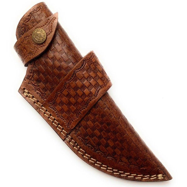 8.5" long custom handmade leather sheath for fixed blade knife fits up to 5"--5.5" cutting blade.
