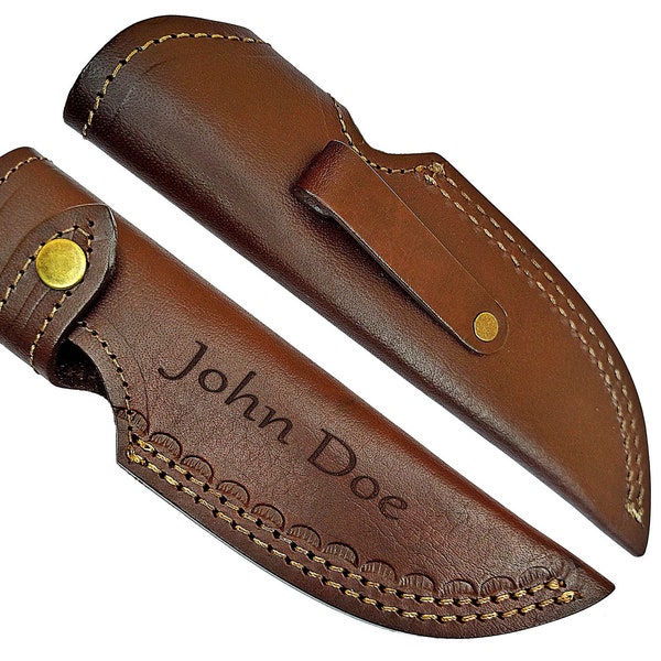 Personalized 9" long handmade leather sheath for fixed blade knife fits up to 5"__5.5" cutting blade, Engraved Leather Sheath for Gift