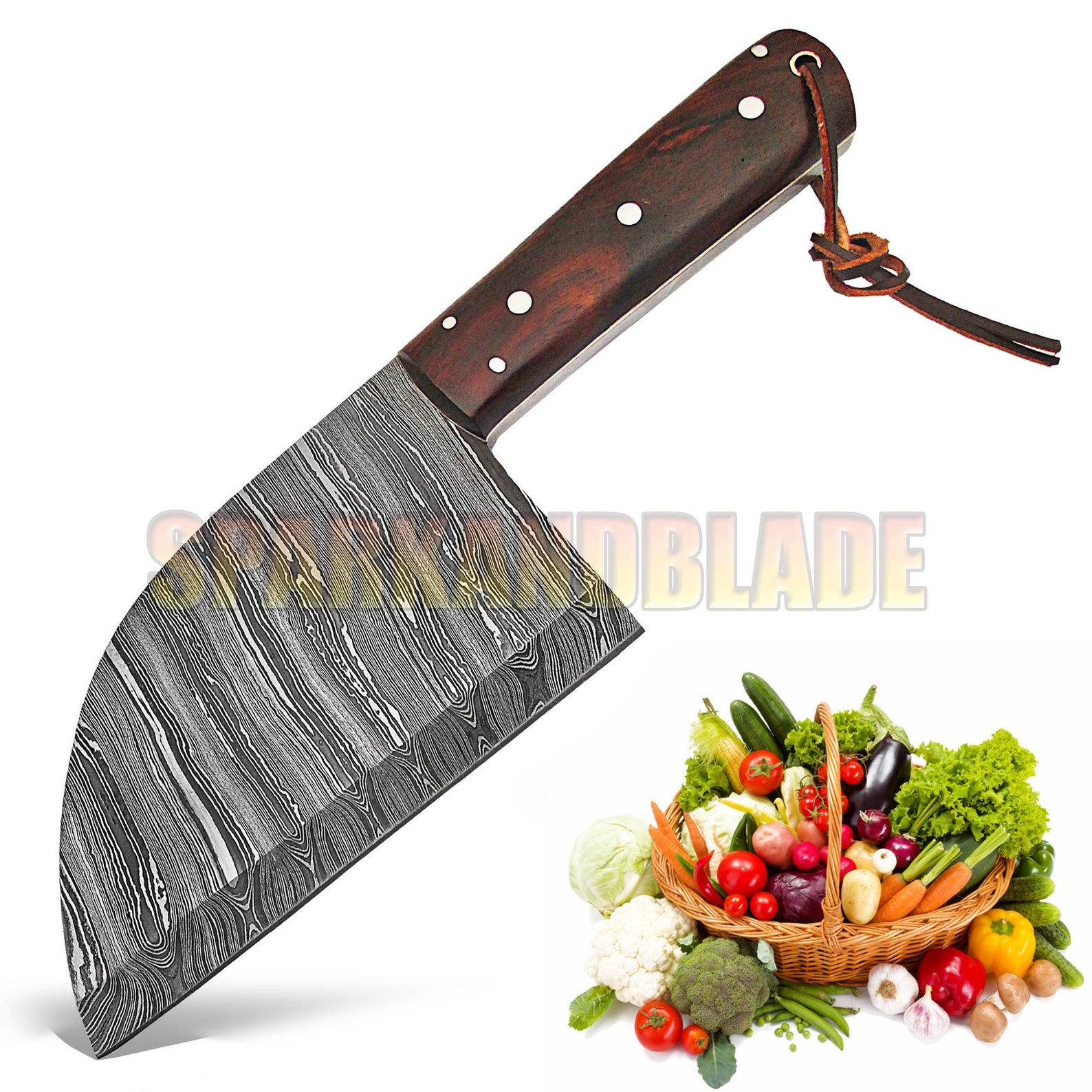 Serbian chef knife handmade damascus steel full tang cleaver Etsy