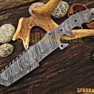 12&quot; long custom handmade Damascus steel blank blade tracker hunting knife blank blade.