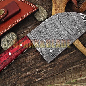 Serbian knife 11&quot; long handmade damascus steel full tang cleaver chopper almazan replica knife.Damascus Cleaver chopper serbian chef knife