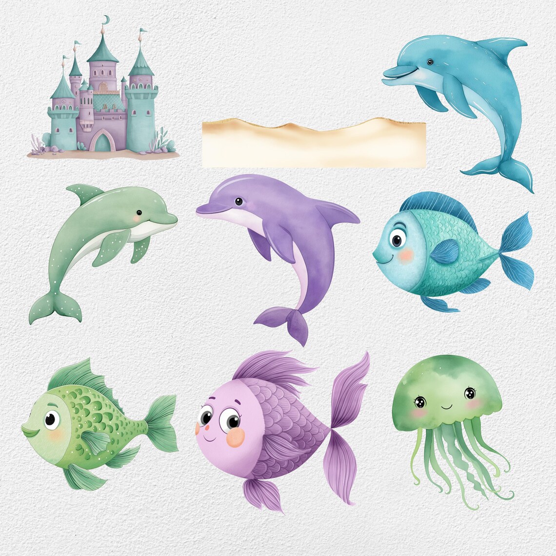 Watercolor Mermaid Clipart Bundle, Under the Sea PNG Graphics (digital ...