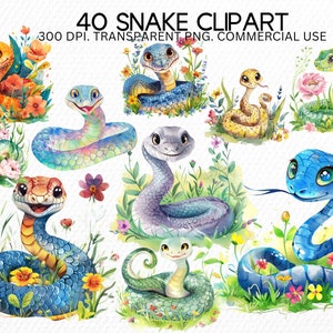 Clipartcollectie schattige aquarel slang - rammelaar slang schattige kinderkamerdieren png voor kaarten maken en kinderafbeeldingen