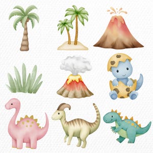 Watercolor Dinosaur Clipart Bundle for Nursery Decor, Its a Baby Boy Shower Birthday Party Stickers, Wall Art, Dino Egg Trex Transparent PNG