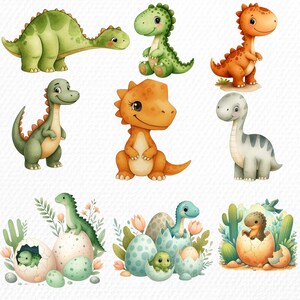 Watercolor Dinosaur Clipart Bundle for Nursery Decor, Its a Baby Boy Shower Birthday Party Stickers, Wall Art, Dino Egg Trex Transparent PNG