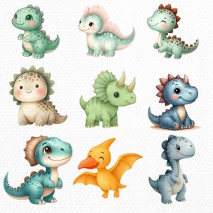 Watercolor Dinosaur Clipart Bundle for Nursery Decor, Its a Baby Boy Shower Birthday Party Stickers, Wall Art, Dino Egg Trex Transparent PNG