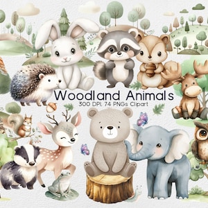 Clipart aquarelle animaux de la forêt - clipart animaux de la forêt pour décoration de chambre d'enfant, ours, renard, hibou, hérisson et dessins de lapin