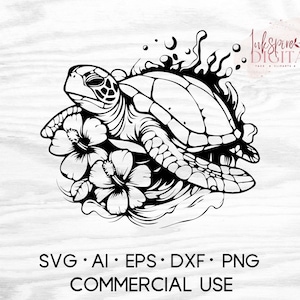 Coole Meeresschildkröte Schneidemaschine Cricut Meeresschildkröte Schneidemaschine, Silhouette Meeresschildkröte Clipart, Kommerzielle Nutzung PNG mit Blumen