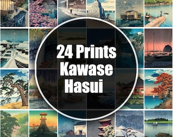 Kawase Hasui Japanse kunst: Vintage Ukiyo-e Wall Print - Digitale download (set 1)